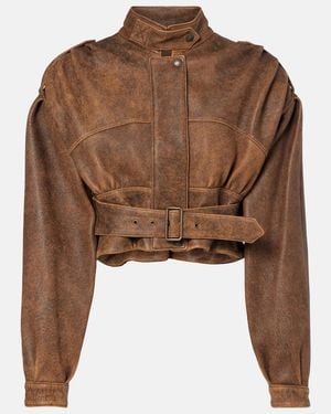 Chloé Cropped Leather Biker Jacket - Brown