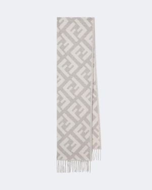 Fendi Ff Zucca Jacquard Cashmere Scarf - White