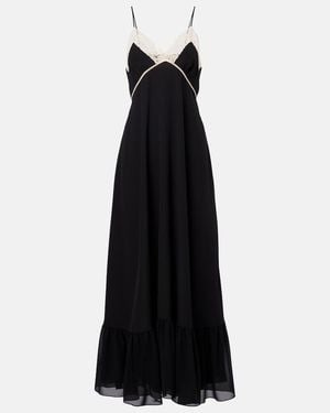 Chloé Lace-Trimmed Silk Chiffon Maxi Dress - Black