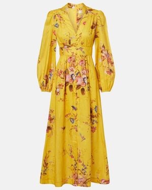 Zimmermann Vestido Midi De Lino Floral - Amarillo