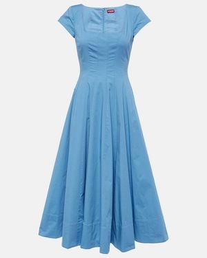 STAUD Wells Cotton Midi Dress - Blue