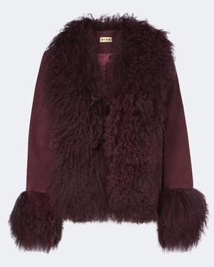 RIXO London Sammy Shearling-Trimmed Suede Jacket - Purple