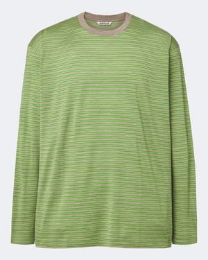 AURALEE Striped Wool T-Shirt - Green