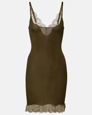 Saint Laurent Lace-Trimmed Silk Jersey Slip Dress - Green