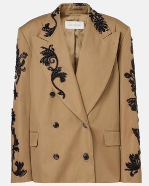 Dries Van Noten Embellished Cotton Double-Breasted Blazer - Natural