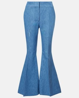Gabriela Hearst Marsh Cotton And Linen Flared Pants - Blue