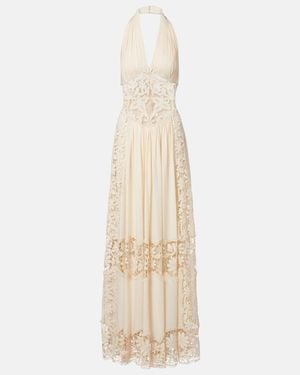 Elie Saab Georgette And Macrame Gown - Natural