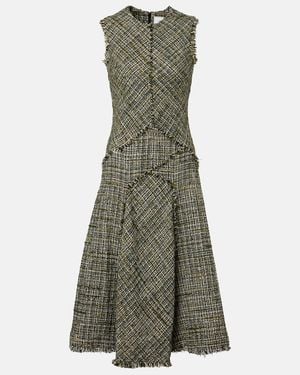 Erdem Draped Tweed Midi Dress - Green