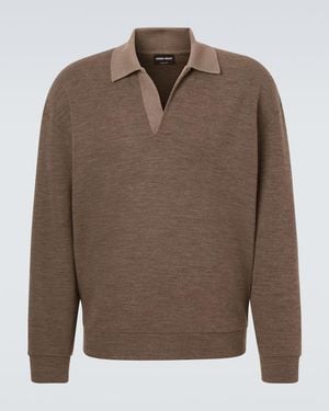 Giorgio Armani Virgin Wool Polo Sweater - Brown