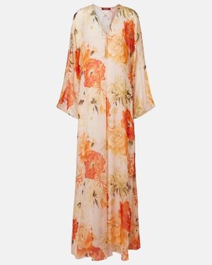 Max Mara Angus Floral Silk Chiffon Maxi Dress - Orange