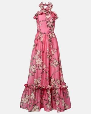 LEO LIN Isabelle Floral Ruffled Linen-Blend Gown - Red