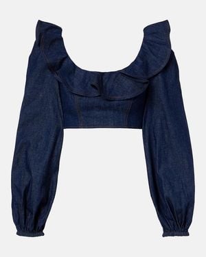 Zimmermann Aster Ruffled Denim Crop Top - Blue
