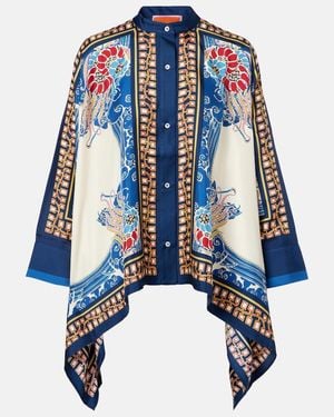 La DoubleJ Bedrucktes Hemd Foulard Aus Seiden-Twill - Blau