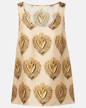 Dolce & Gabbana Printed Silk Satin Top - Natural