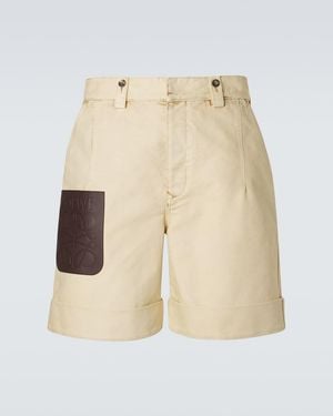 Loewe Anagram Leather-Trimmed Cotton Shorts - Natural