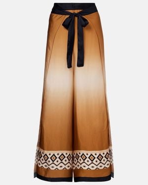 Max Mara Printed Satin Cropped Wide-Leg Trousers - Brown