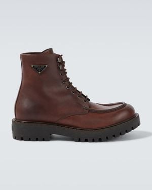 Prada Leather Lace-Up Boots - Brown