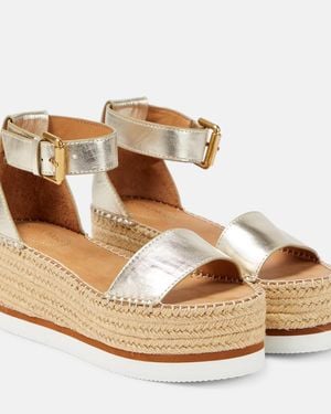 See By Chloé Glyn Leather Platform Espadrille Sandals - Metallic
