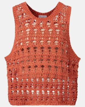 Brunello Cucinelli Jute And Cotton-Blend Jumper Vest - Red