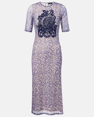 Etro Printed Mesh Midi Dress - Purple
