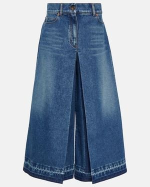 Valentino Culottes anchos en denim - Azul