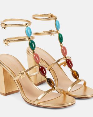 Gianvito Rossi Shanti 85 Embellished Leather Sandals - Metallic