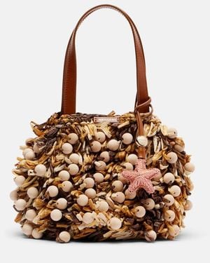 Aquazzura Borsa A Mano Pom Pom Con Perline - Marrone