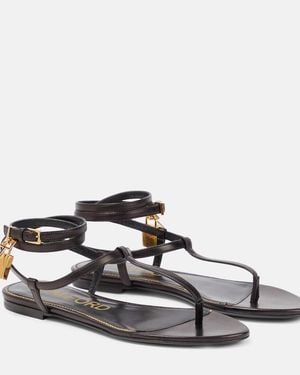 Tom Ford Padlock Leather Thong Sandals - Black