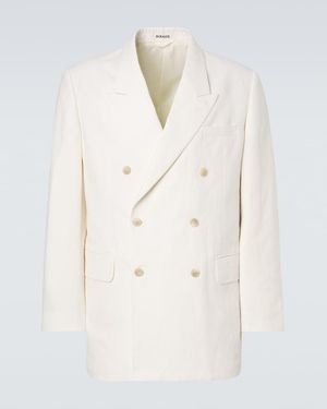 AURALEE Double-Breasted Wool, Cotton, And Linen Blazer - Natural
