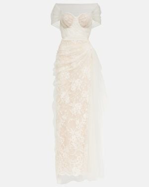 McQueen Bridal Guipure Lace And Tulle Gown - White
