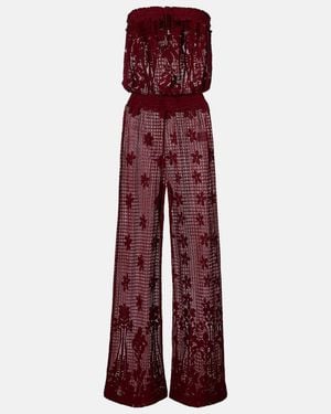 Melissa Odabash Viv Cotton-Blend Lace Jumpsuit - Red