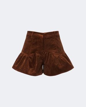 Ganni Ruffled Cotton-Blend Corduroy Shorts - Brown
