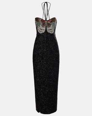 Clio Peppiatt Mariposa Embellished Halterneck Gown - Black