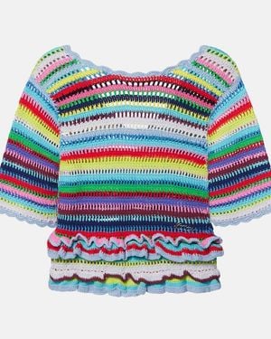 Ganni Crocheted Cotton Top - Blue