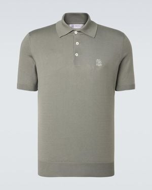 Brunello Cucinelli Logo Cotton Pique Polo Shirt - Green
