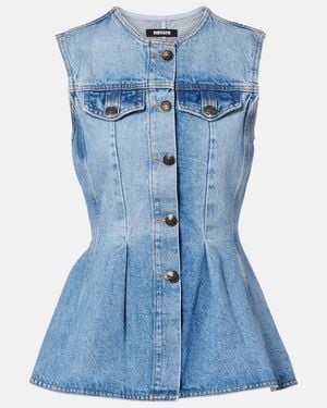 ROTATE BIRGER CHRISTENSEN Zoey Peplum Denim Top - Blue