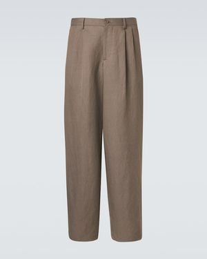 Giorgio Armani Archivio Linen-Blend Straight Trousers - Brown