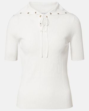 Max Mara Top Acanalado Con Cordones - Blanco