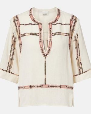 Isabel Marant Fiosa Embroidered Fringed Silk Top - Natural