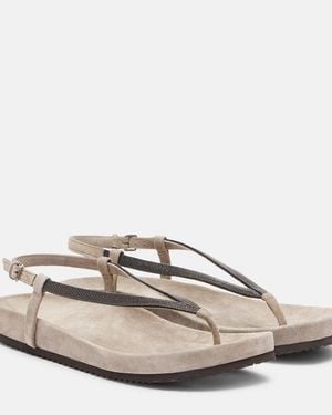 Brunello Cucinelli Sandalen Monili Aus Veloursleder - Grau