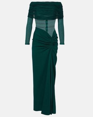 Christopher Esber Sonora Ruched Silk Tulle-Trimmed Maxi Dress - Green