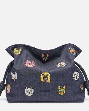 Loewe X Louis Wain Clutch Flamenco Cats Medium Aus Denim - Blau