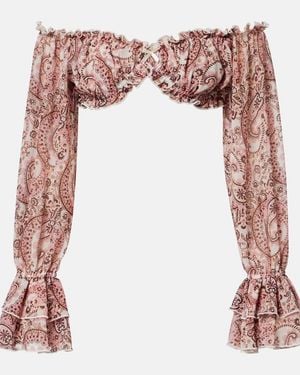 Bananhot Elma Off-Shoulder Paisley Crop Top - Pink
