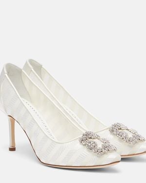 Manolo Blahnik Pumps Hangisi Aus Organza Mit Kristallen - Weiß