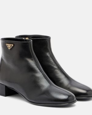 Prada Leather Ankle Boots - Black