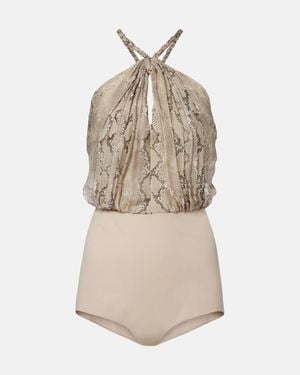 Elie Saab Snake-Print Silk Chiffon Halterneck Maxi Dress - Natural