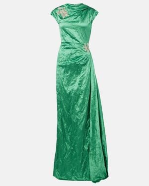 Erdem Verzierte Robe Aus Satin - Grün