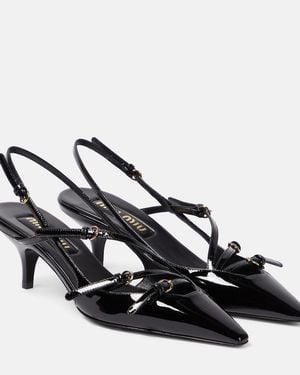 Miu Miu Logo Patent Slingback Pump - Black
