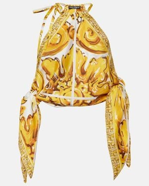 Dolce & Gabbana Majolica Silk Satin Top - Yellow