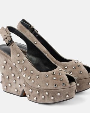 Robert Clergerie Davina Embellished Suede Peep-Toe Court Shoes - Metallic